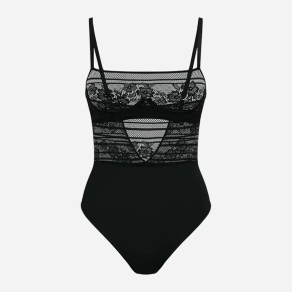 New! Victoria’s Secret Black Floral Lace One Piece Swimsuit Size XS 41829 - Picture 1 of 12